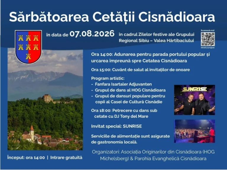 Sărbătoarea Cetății Cisnădioara are loc vineri. Paradă a portului popular, muzică și dans, cu intrare gratuită