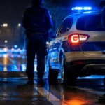 Poliție noaptea în Sibiu după arestarea preventivă a suspectului de agresiune.