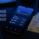 Ilustrație conceptuală reprezentând transferuri frauduloase de bani într-un context bancar digital
