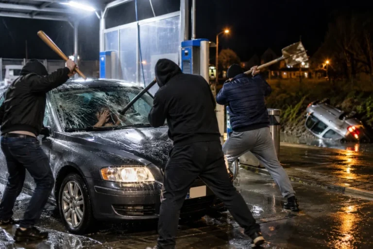 Atac violent cu bâte și lopeți la o spălătorie auto din Vurpăr. Victimele au fost bătute inclusiv după ce mașina lor s-a răsturnat într-un pârâu